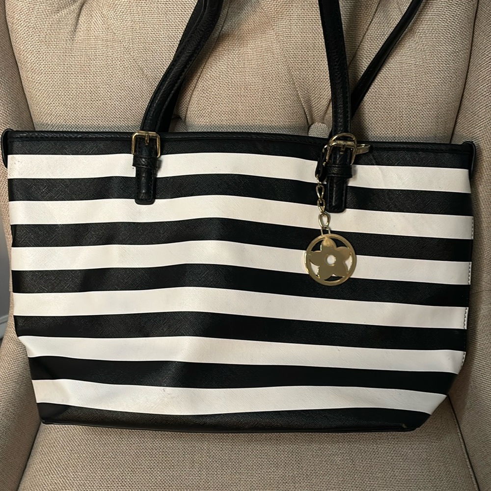 Black and White striped Bueno tote bag